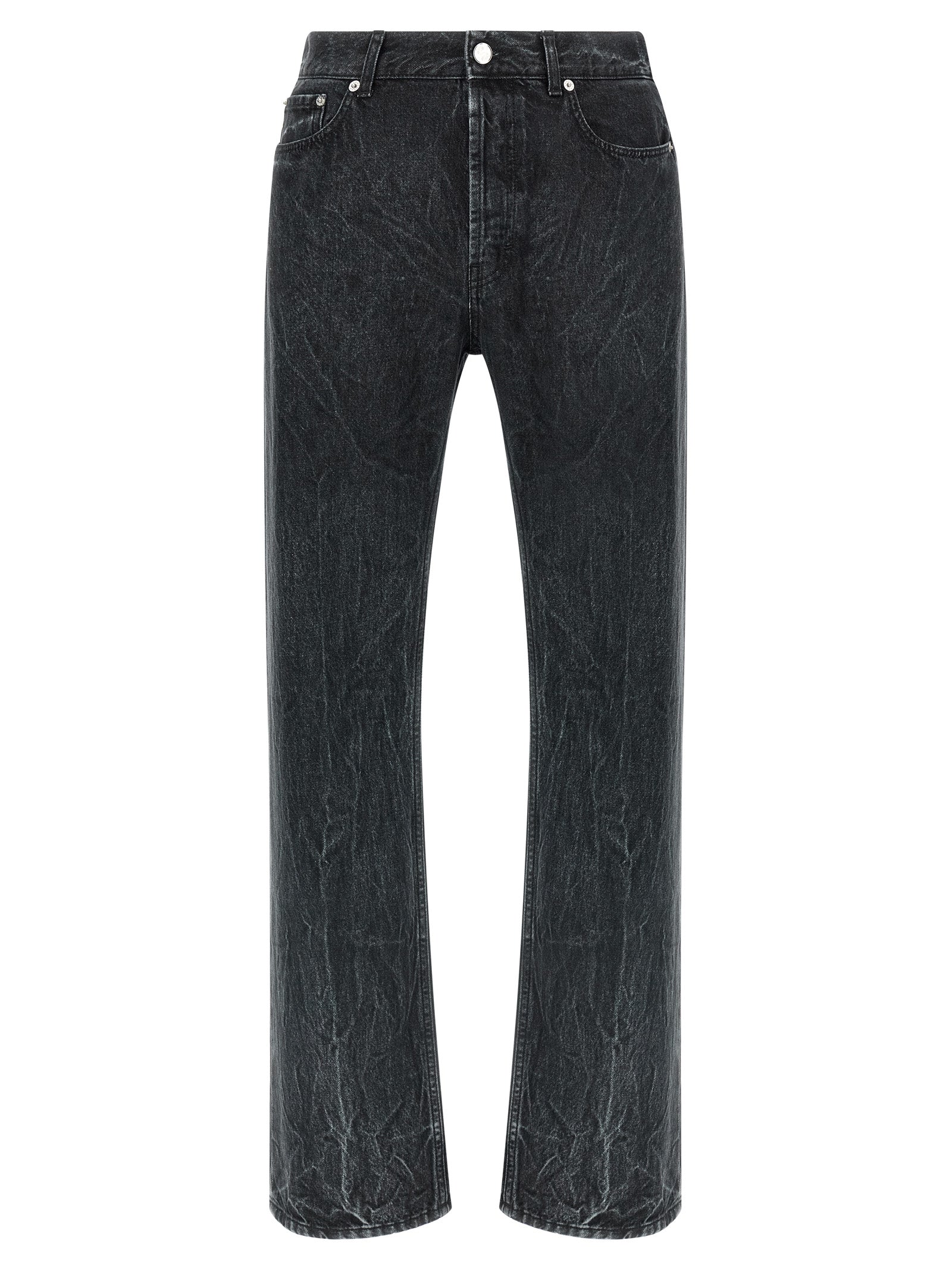 Jeans by SÉFR for men in denim cotton twill black presents a refined pantology silhouette, artfully defined by a refined pantology straight-leg & regular-fit, long, and a sophisticated .