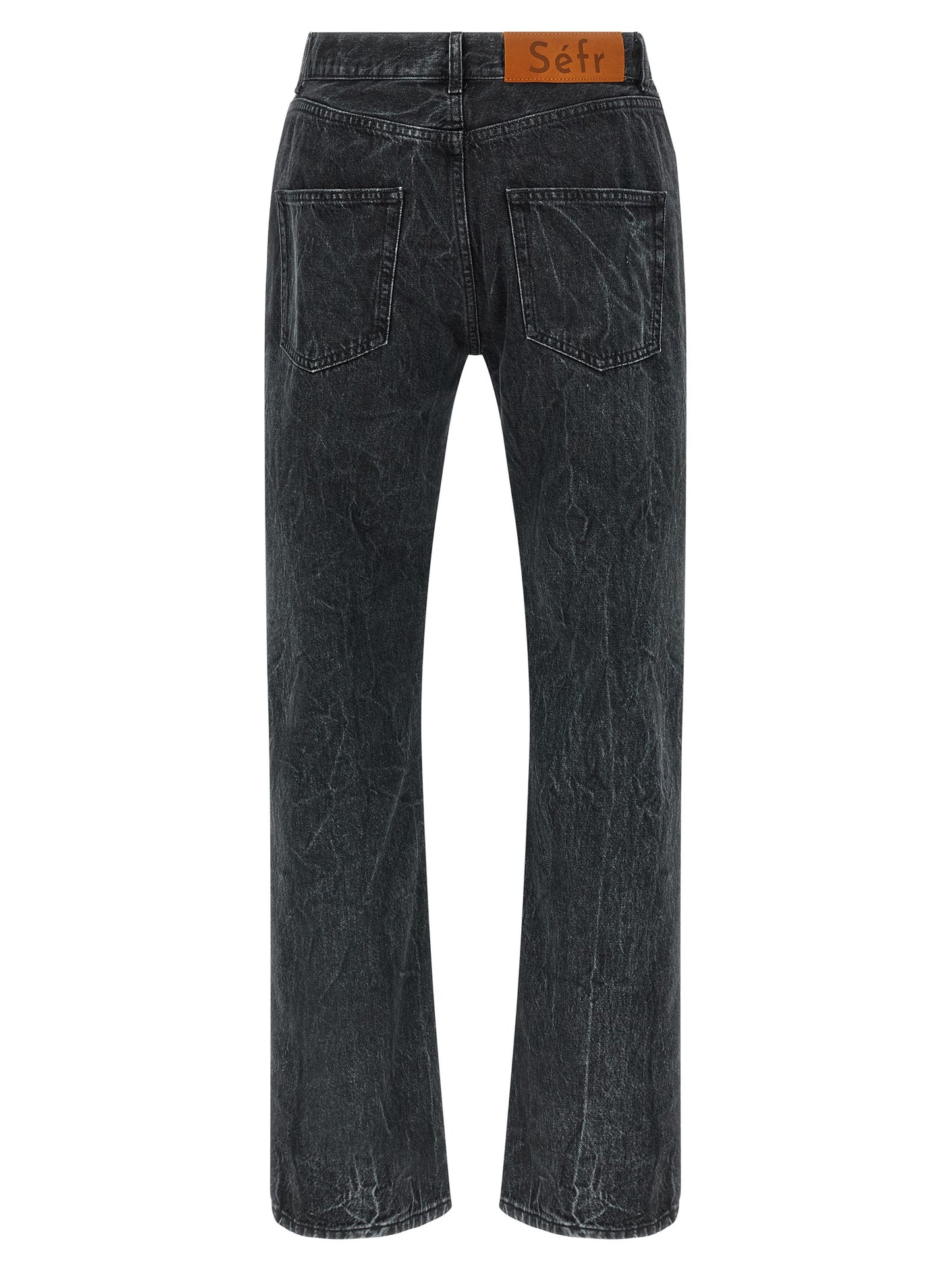 Jeans by SÉFR for men in denim cotton twill black presents a tailored silhouette, showcasing a tailored straight-leg & regular-fit and long cut with a refined for a truly tailored aesthetic.
