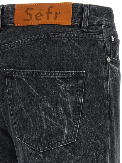 Jeans by SÉFR for men in denim cotton twill black features a refined silhouette with a refined straight-leg & regular-fit, defined by a and a refined long for a refined finish.