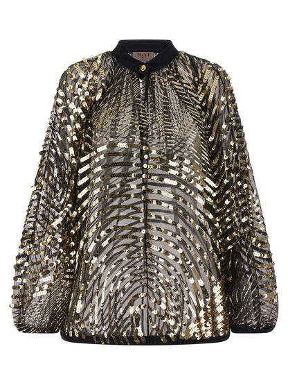 Blouse by Emilio Pucci for women in polyamide sequins black, transparent & patterned presents a discerning silhouette, showcasing a sophisticated crew neckline and three-quarter-sleeve for a truly discerning finish.