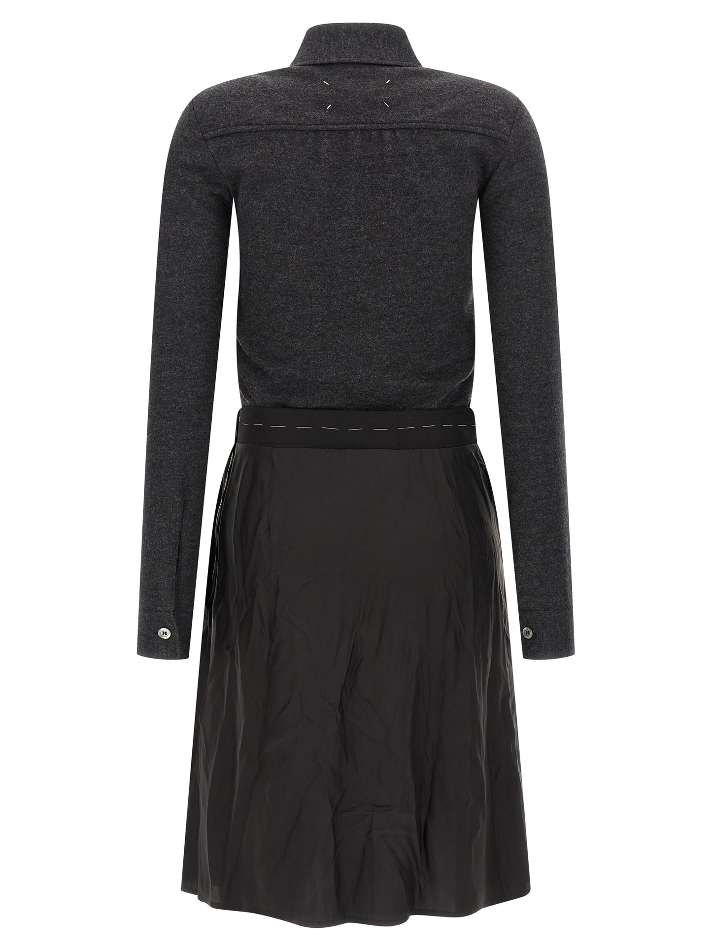 Dress by Maison Margiela for women in cupro & virgin wool gray features an magnificent silhouette, artfully detailed with a magnificent asymmetric neckline and that flows into an magnificent midi.