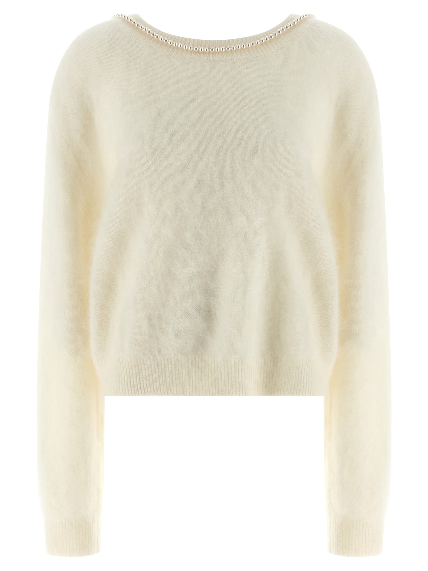 Cardigan by BERNADETTE for women in cashmere pearl & white features a nuanced silhouette with a refined round neckline and nuanced long-sleeve detailing for a sophisticated look.