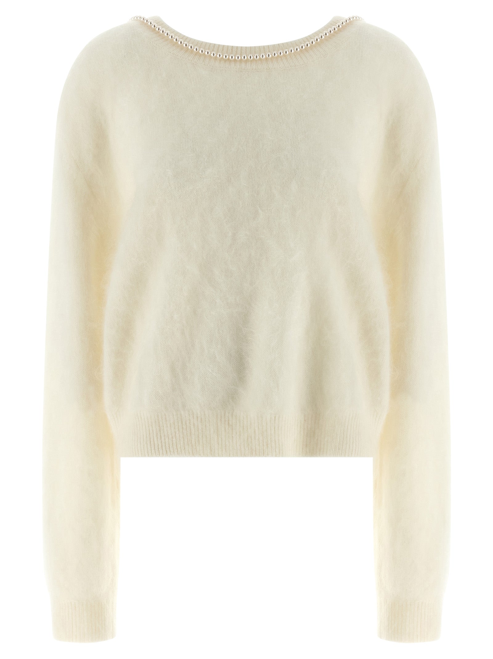 Cardigan by BERNADETTE for women in cashmere pearl & white features a nuanced silhouette with a refined round neckline and nuanced long-sleeve detailing for a sophisticated look.