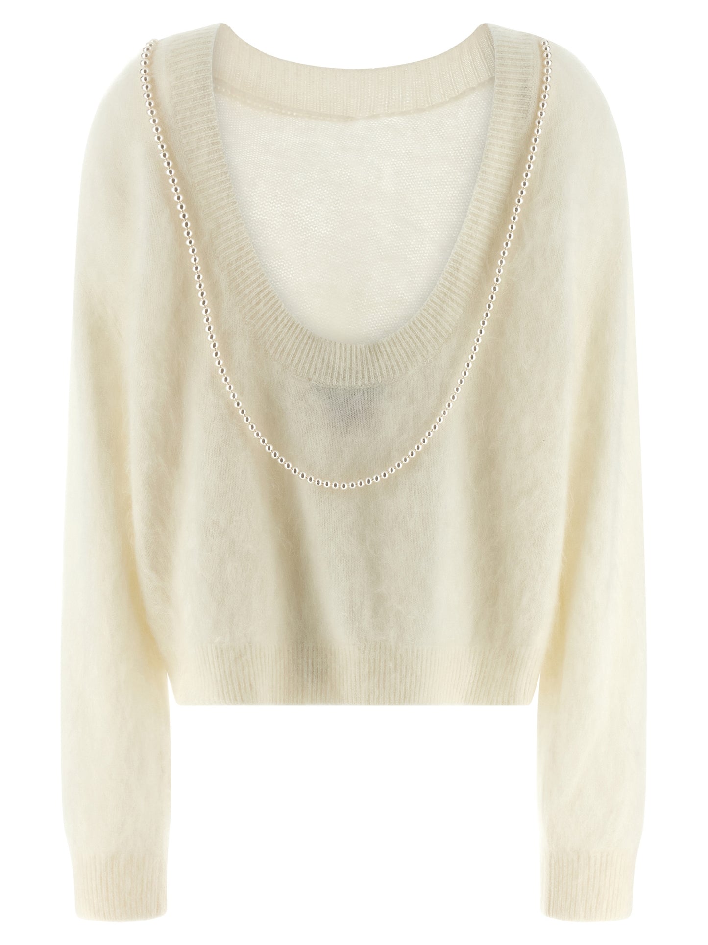 Cardigan by BERNADETTE for women in cashmere pearl & white showcases a luxurious silhouette, meticulously detailed with a sophisticated round neckline and for a refined finish.