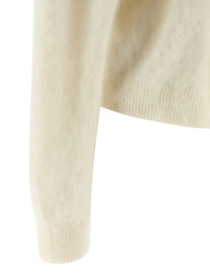 Cardigan by BERNADETTE for women in cashmere pearl & white presents a textural silhouette, artfully finished with a textural and for a sophisticated, textural look.