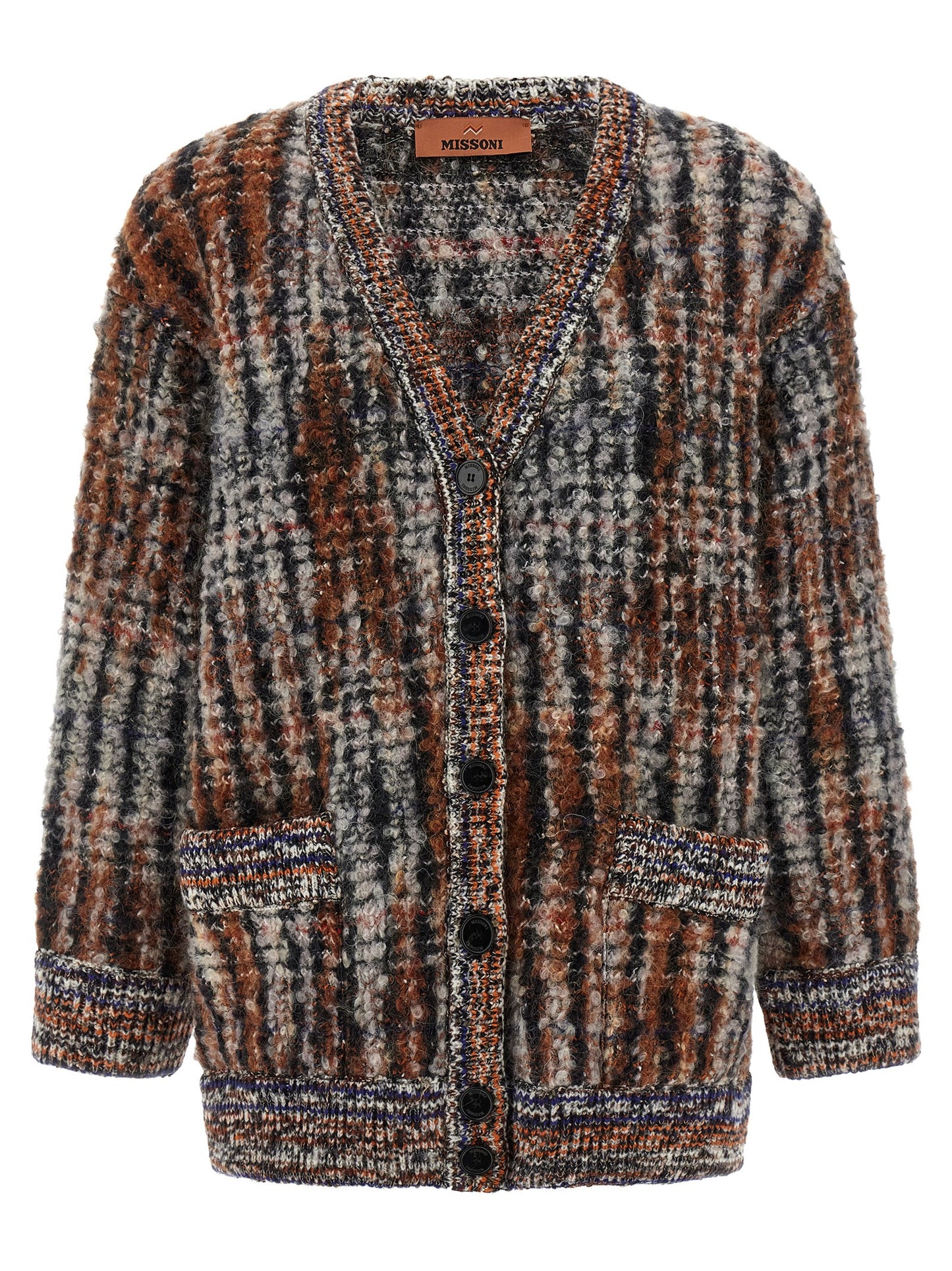 Cardigan by Missoni for women in mohair polyamide cotton & alpaca wool multicolor & patterned showcases a luxurious silhouette, meticulously detailed with a sophisticated v-neck neckline and for a refined finish.
