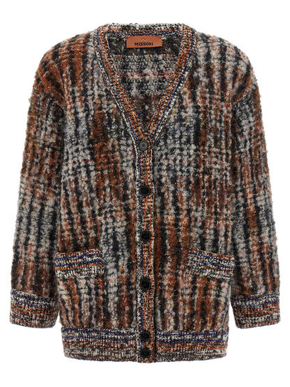 Cardigan by Missoni for women in mohair polyamide cotton & alpaca wool multicolor & patterned showcases a luxurious silhouette, meticulously detailed with a sophisticated v-neck neckline and for a refined finish.