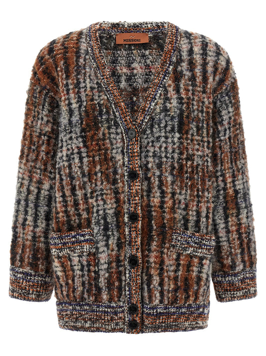 Cardigan by Missoni for women in mohair polyamide cotton & alpaca wool multicolor & patterned showcases a luxurious silhouette, meticulously detailed with a sophisticated v-neck neckline and for a refined finish.