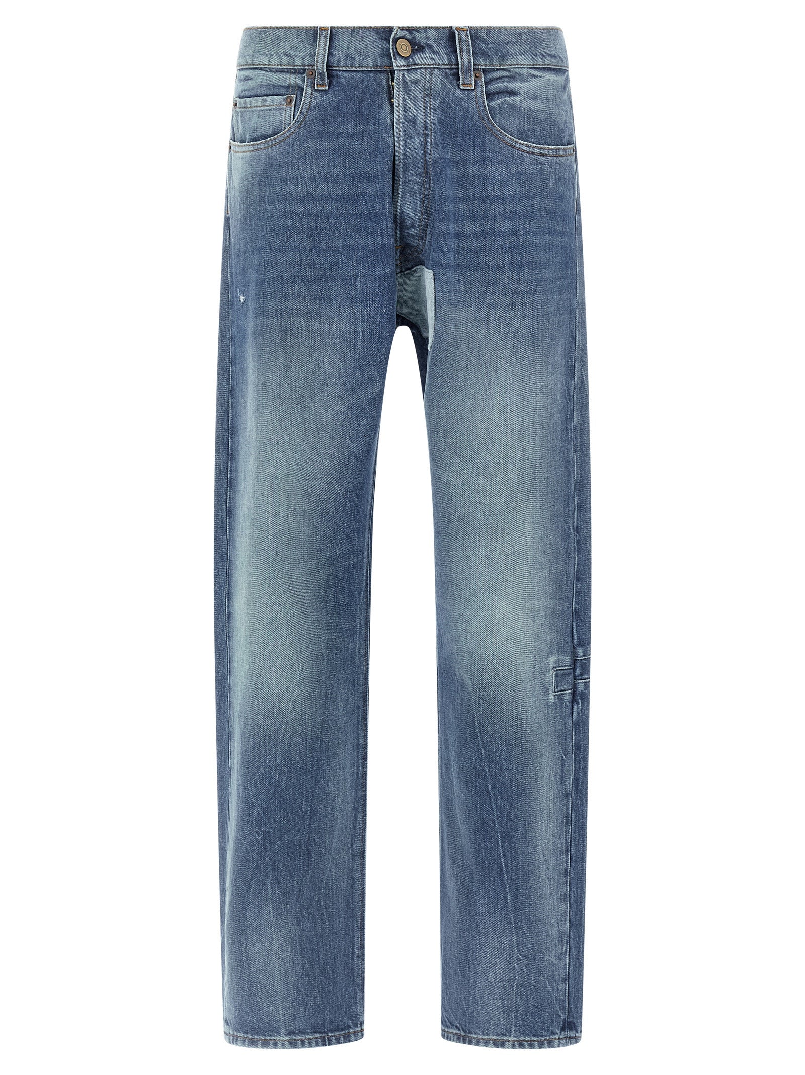 Jeans by Maison Margiela for men in denim cotton blue features a polished silhouette with a polished straight-leg, reaching a polished long and finished with a polished .