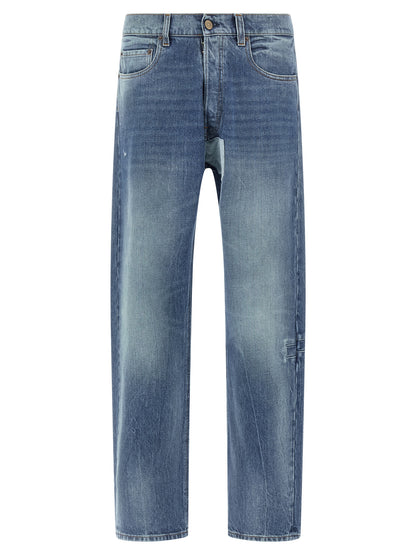 Jeans by Maison Margiela for men in denim cotton blue features a polished silhouette with a polished straight-leg, reaching a polished long and finished with a polished .