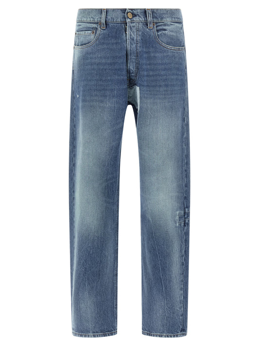 Jeans by Maison Margiela for men in denim cotton blue features a polished silhouette with a polished straight-leg, reaching a polished long and finished with a polished .