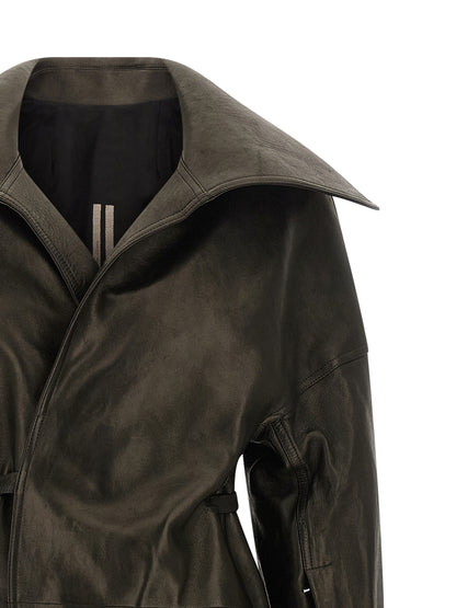 Overcoat by Rick Owens for women in lamb leather black & natural features a cosy chic silhouette, artfully detailed with a sophisticated and premium pockets for a cosy chic finish.