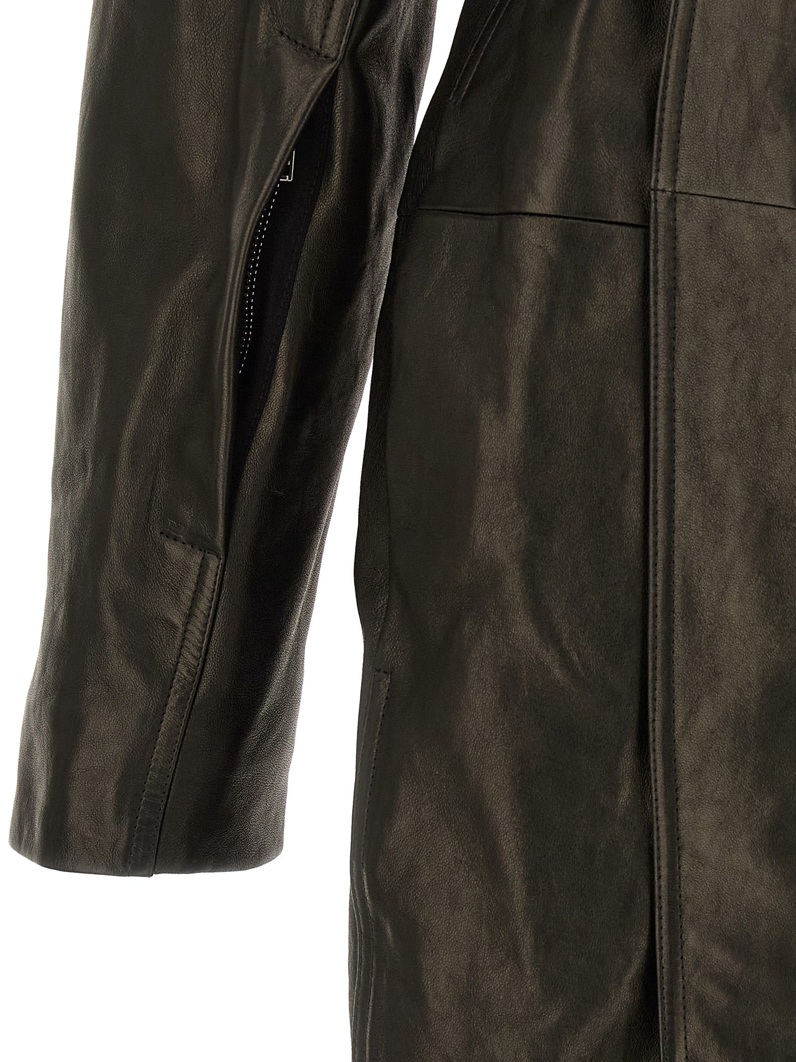 Overcoat by Rick Owens for women in lamb leather black & natural showcases a enveloping silhouette, detailed with distinctive pockets and a enveloping .