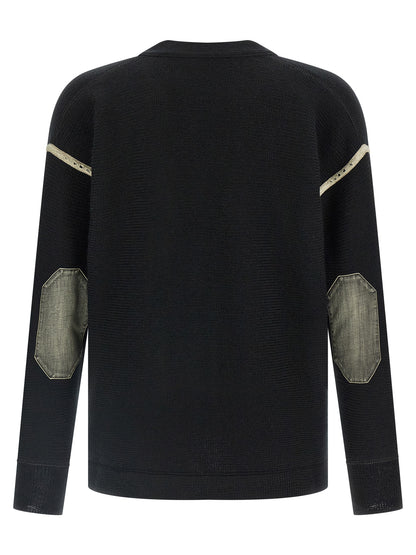 Cardigan by Maison Margiela for men in denim & virgin wool black features an impeccable silhouette, showcasing a sophisticated v-neck neckline and detail for a truly impeccable finish.
