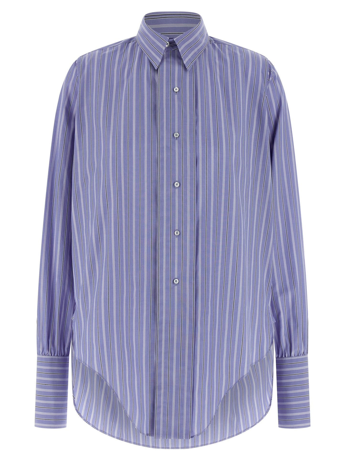 Blouse by Maison Margiela for women in cotton light-blue & striped presents a discerning silhouette, showcasing a sophisticated and long-sleeve for a truly discerning finish.