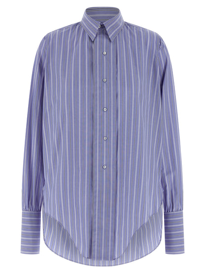Blouse by Maison Margiela for women in cotton light-blue & striped presents a discerning silhouette, showcasing a sophisticated and long-sleeve for a truly discerning finish.