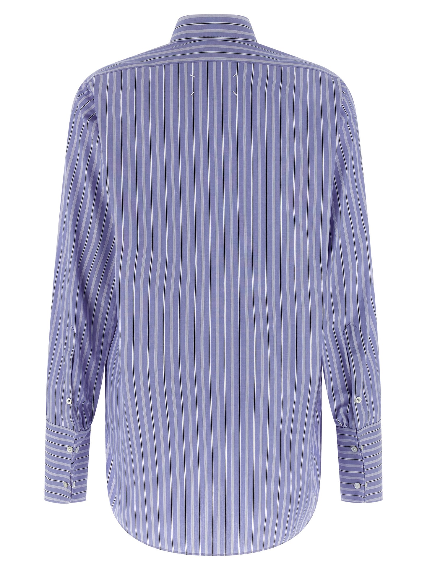 Blouse by Maison Margiela for women in cotton light-blue & striped showcases a sharp silhouette, elegantly detailed with a sharp and sharp .