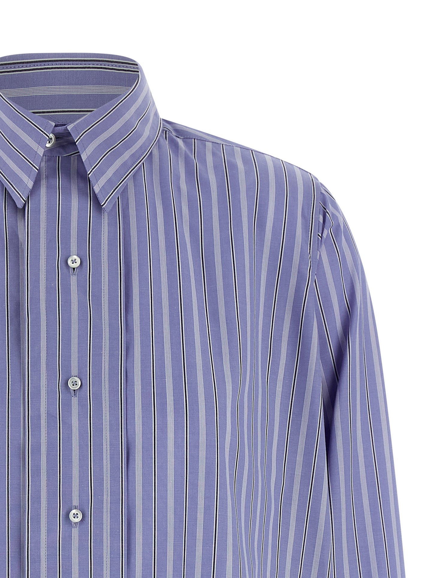 Blouse by Maison Margiela for women in cotton light-blue & striped showcases a sublime silhouette, artfully detailed with a sublime and for a sophisticated, sublime finish.