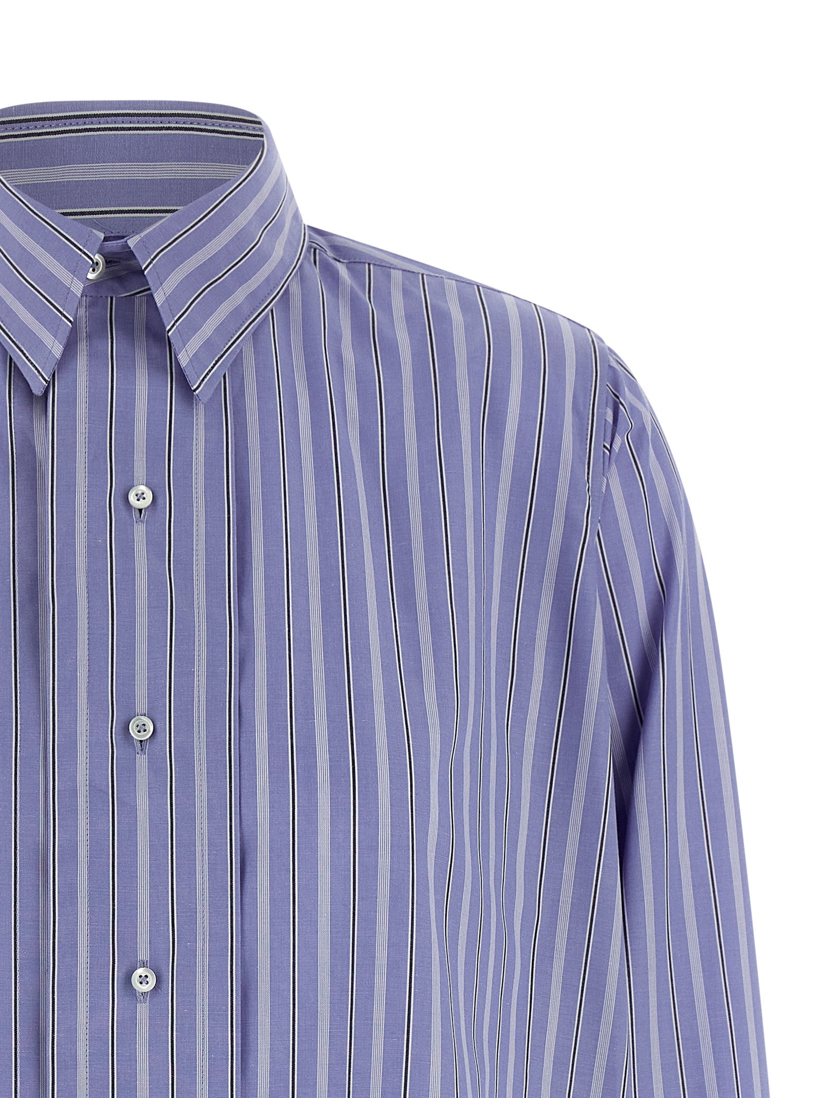 Blouse by Maison Margiela for women in cotton light-blue & striped showcases a sublime silhouette, artfully detailed with a sublime and for a sophisticated, sublime finish.