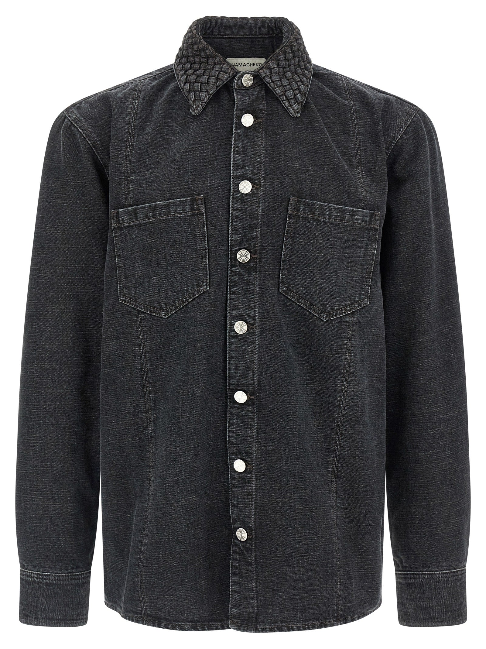 Shirt by Namacheko for men in denim cotton black showcases a sleek silhouette, elegantly detailed with a sleek and long-sleeve for a sleek finish.