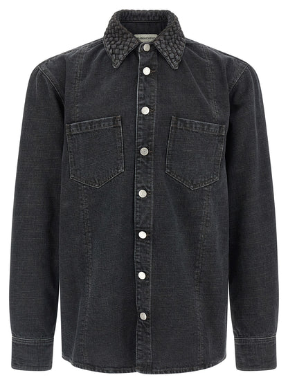 Shirt by Namacheko for men in denim cotton black showcases a sleek silhouette, elegantly detailed with a sleek and long-sleeve for a sleek finish.