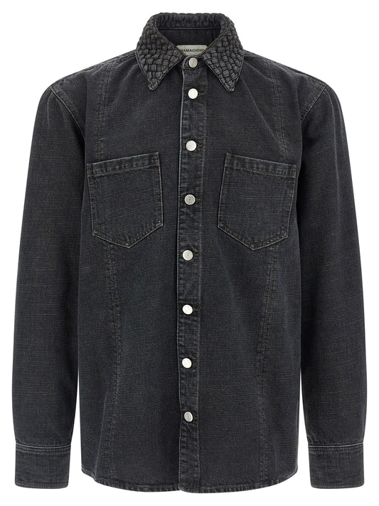 Shirt by Namacheko for men in denim cotton black showcases a sleek silhouette, elegantly detailed with a sleek and long-sleeve for a sleek finish.