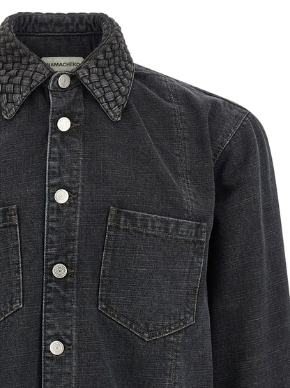 Shirt by Namacheko for men in denim cotton black showcases a sublime silhouette, artfully detailed with a sublime and for a sophisticated, sublime finish.