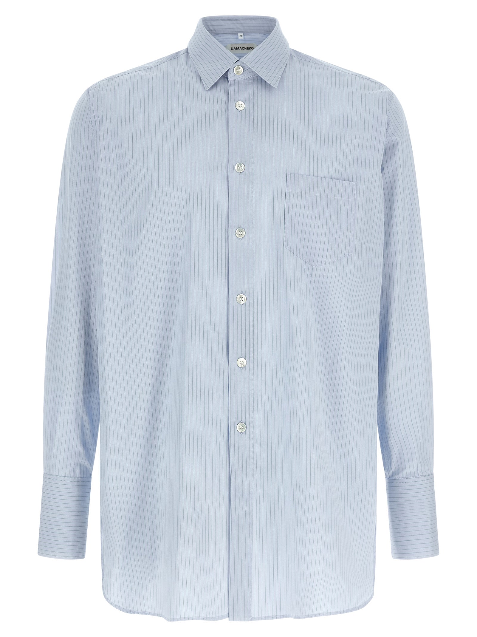 Shirt by Namacheko for men in cotton light-blue & striped features an polished silhouette, showcasing a sophisticated and long-sleeve detail for a truly polished finish.