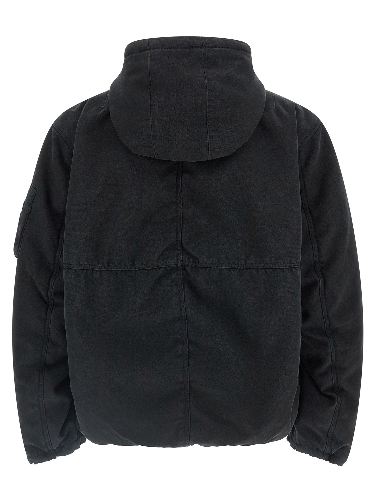 Hooded Bomber Jacket by PURPLE for men in cotton canvas & nylon multicolor & purple features a city-ready silhouette, detailed with pockets, hooded & insulated and a city-ready hooded neckline.
