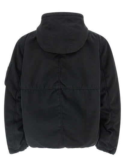 Hooded Bomber Jacket by PURPLE for men in cotton canvas & nylon multicolor & purple features a city-ready silhouette, detailed with pockets, hooded & insulated and a city-ready hooded neckline.