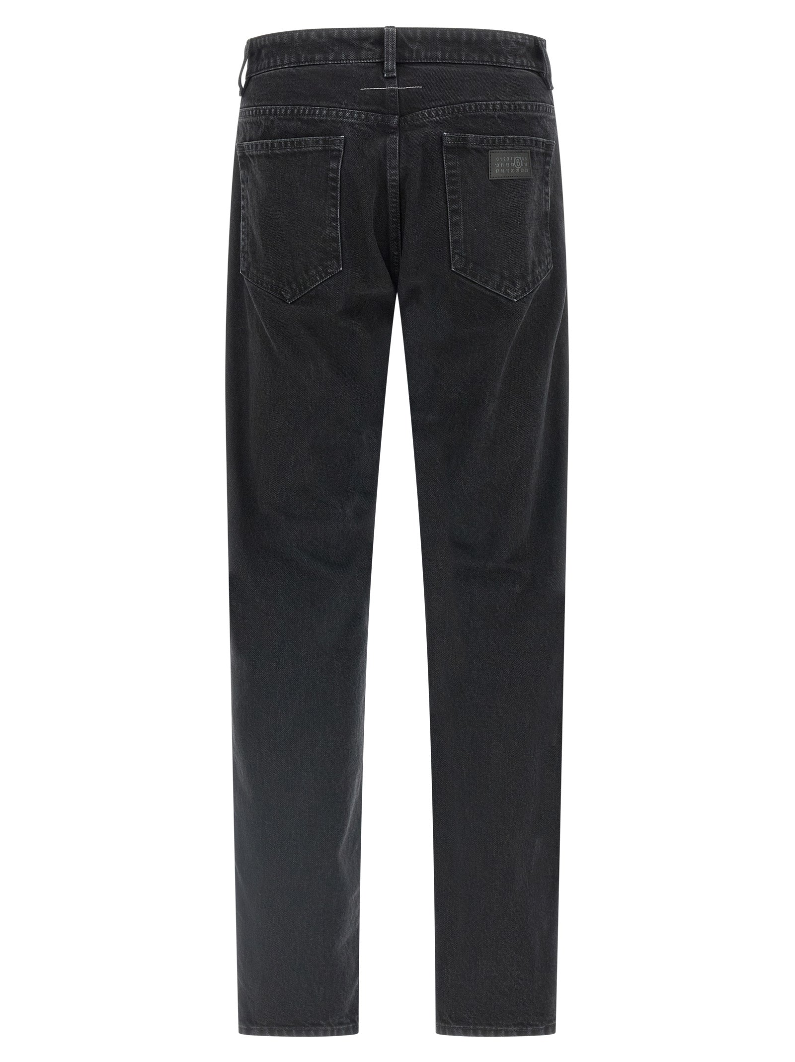 Jeans by MM6 Maison Margiela for men in denim cotton black, white & signature presents a refined pantology silhouette, artfully defined by a refined pantology tapered-leg & straight-leg, long, and a sophisticated .