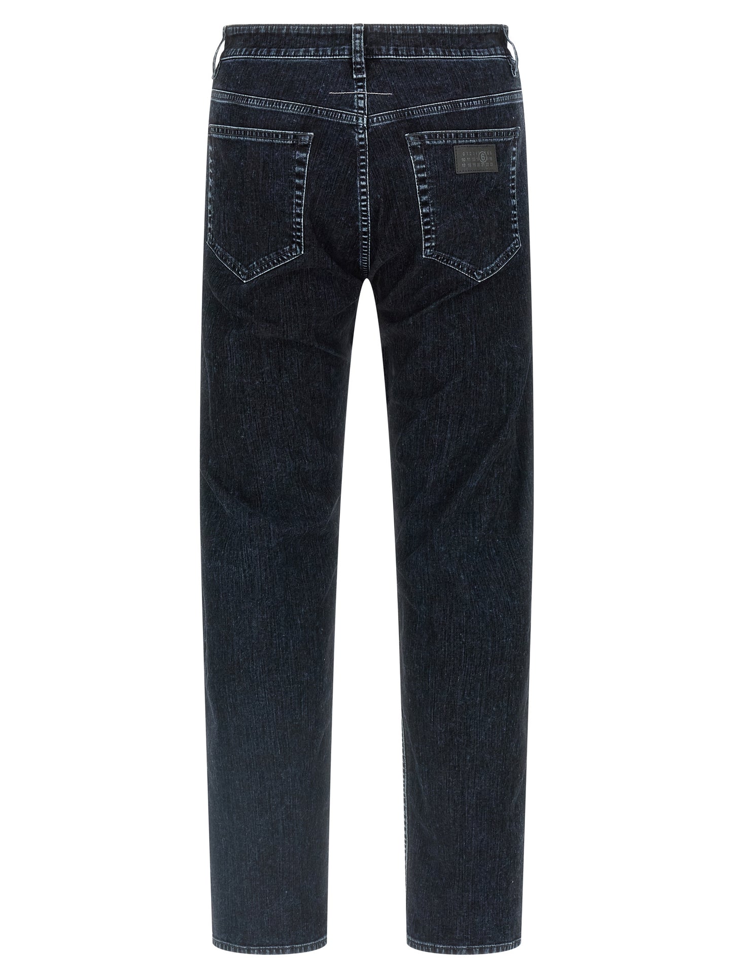 Jeans by MM6 Maison Margiela for men in stretch denim cotton black, natural, white & signature features an refined tailoring silhouette, showcasing a premium straight-leg with a and long cut for a refined tailoring look.