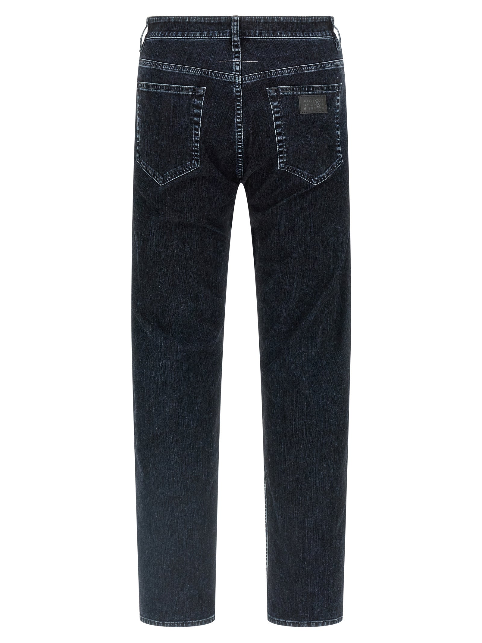 Jeans by MM6 Maison Margiela for men in stretch denim cotton black, natural, white & signature features an refined tailoring silhouette, showcasing a premium straight-leg with a and long cut for a refined tailoring look.