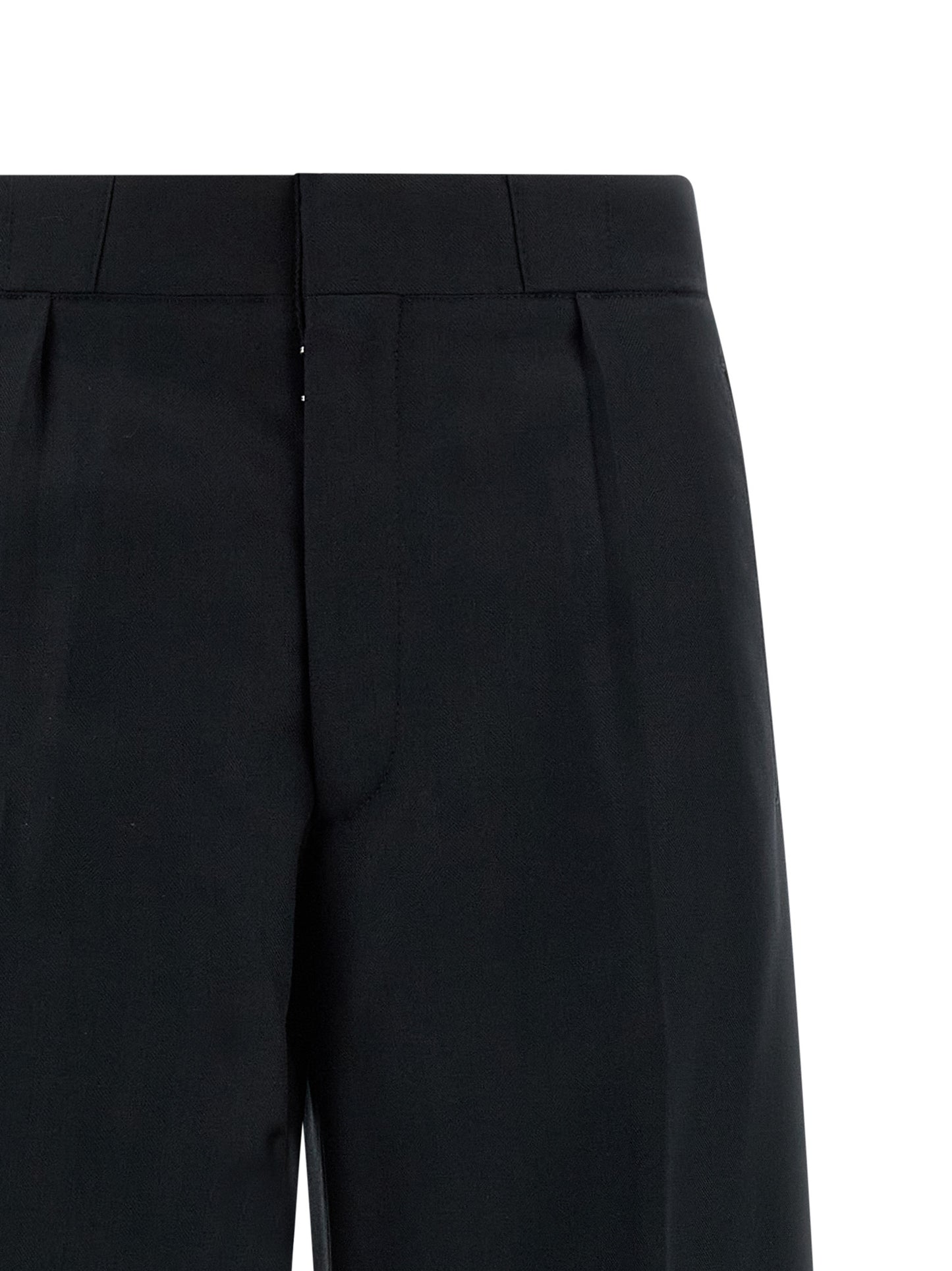 Trousers by Maison Margiela for women in wool & polyester black, herringbone & signature features a artisanal silhouette, showcasing a sophisticated straight-leg & wide with a long and for a artisanal finish.