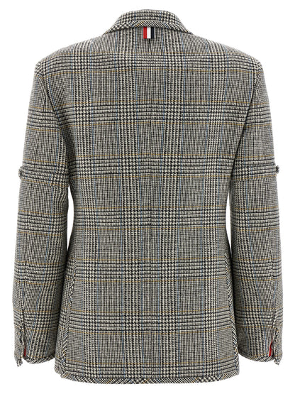 Blazer by Thom Browne for women in cupro wool multicolor & patterned showcases a discerning silhouette, elegantly detailed with a sophisticated and premium for a truly discerning finish.