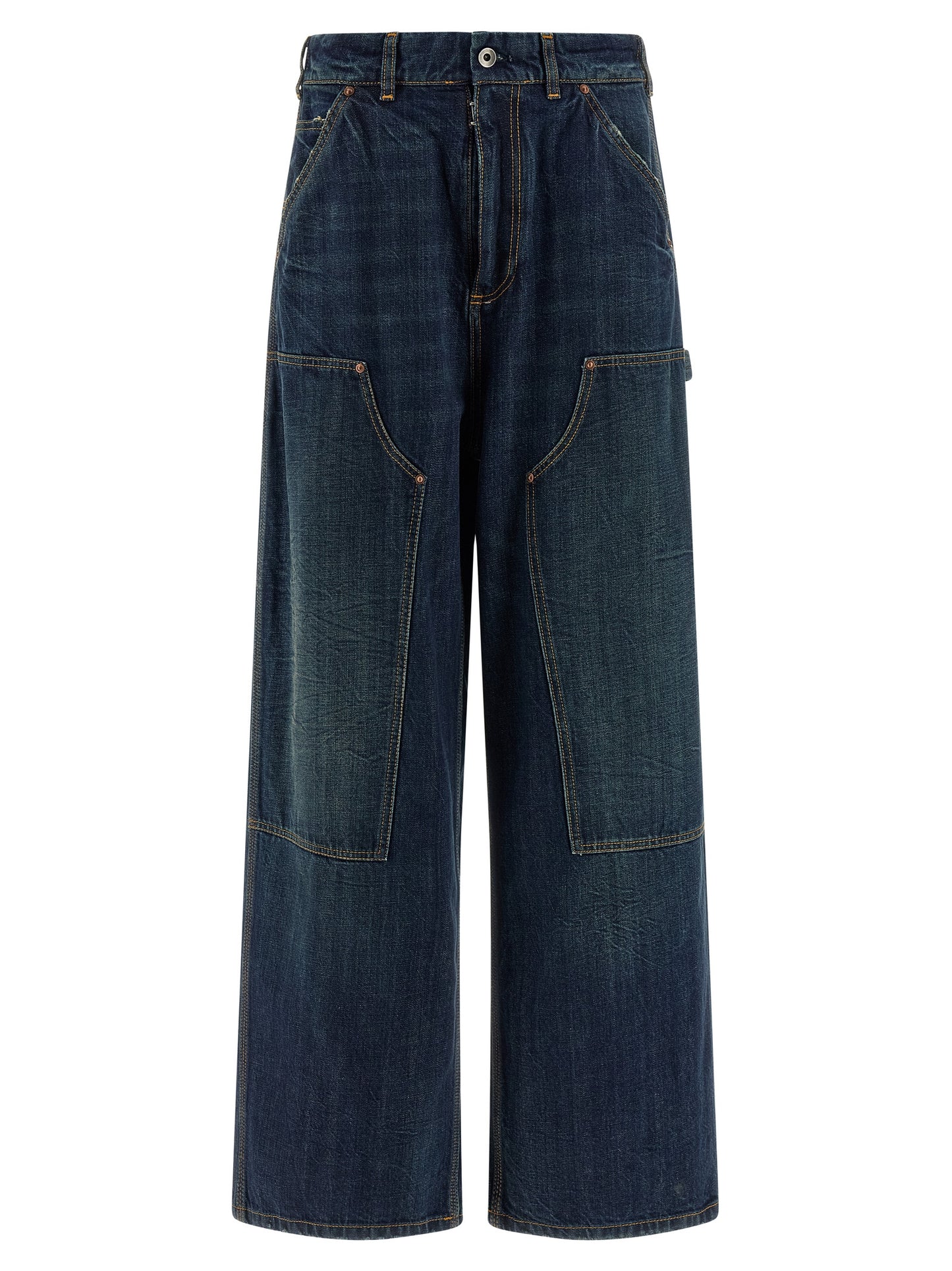 Jeans by Maison Margiela for women in denim cotton blue & signature presents a refined pantology silhouette, artfully defined by a refined pantology relaxed-fit & wide, long, and a sophisticated .