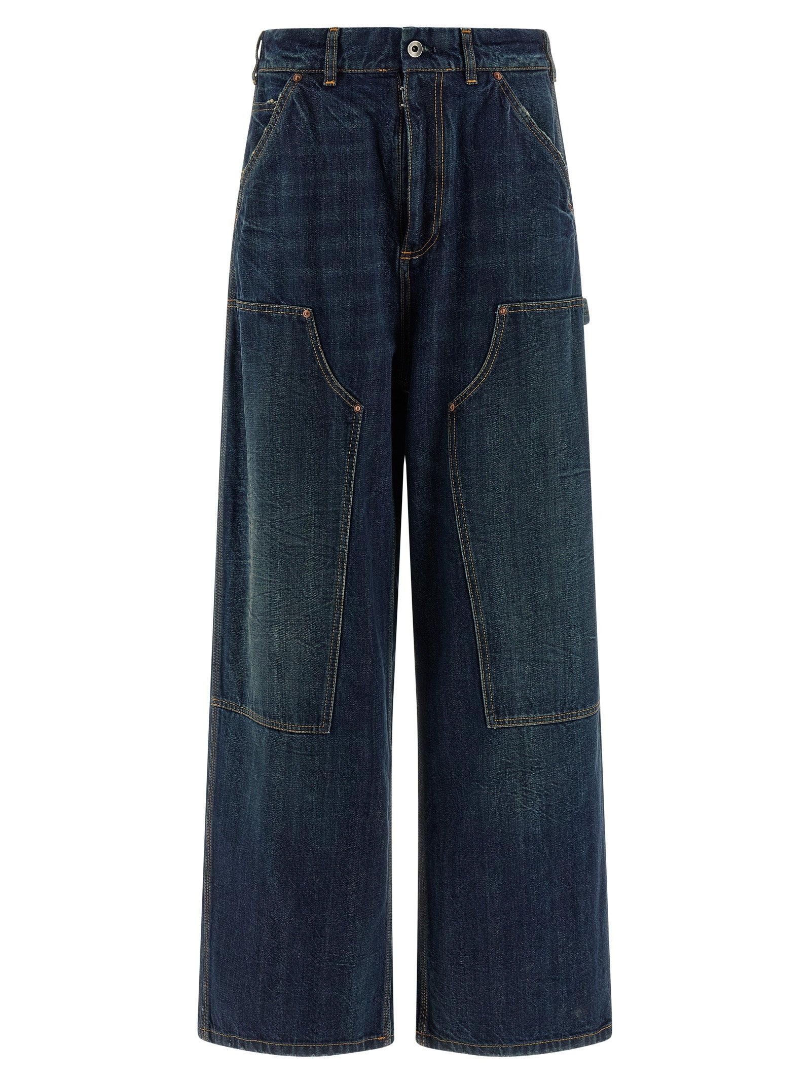 Jeans by Maison Margiela for women in denim cotton blue & signature presents a refined pantology silhouette, artfully defined by a refined pantology relaxed-fit & wide, long, and a sophisticated .