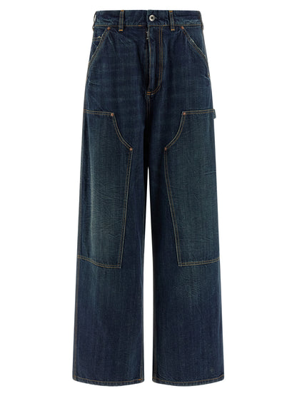 Jeans by Maison Margiela for women in denim cotton blue & signature presents a refined pantology silhouette, artfully defined by a refined pantology relaxed-fit & wide, long, and a sophisticated .