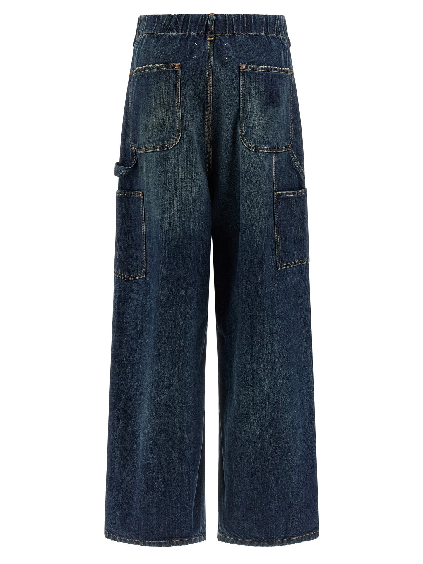 Jeans by Maison Margiela for women in denim cotton blue & signature features an sartorial relaxed-fit & wide and long with a cut for a sartorial finish.