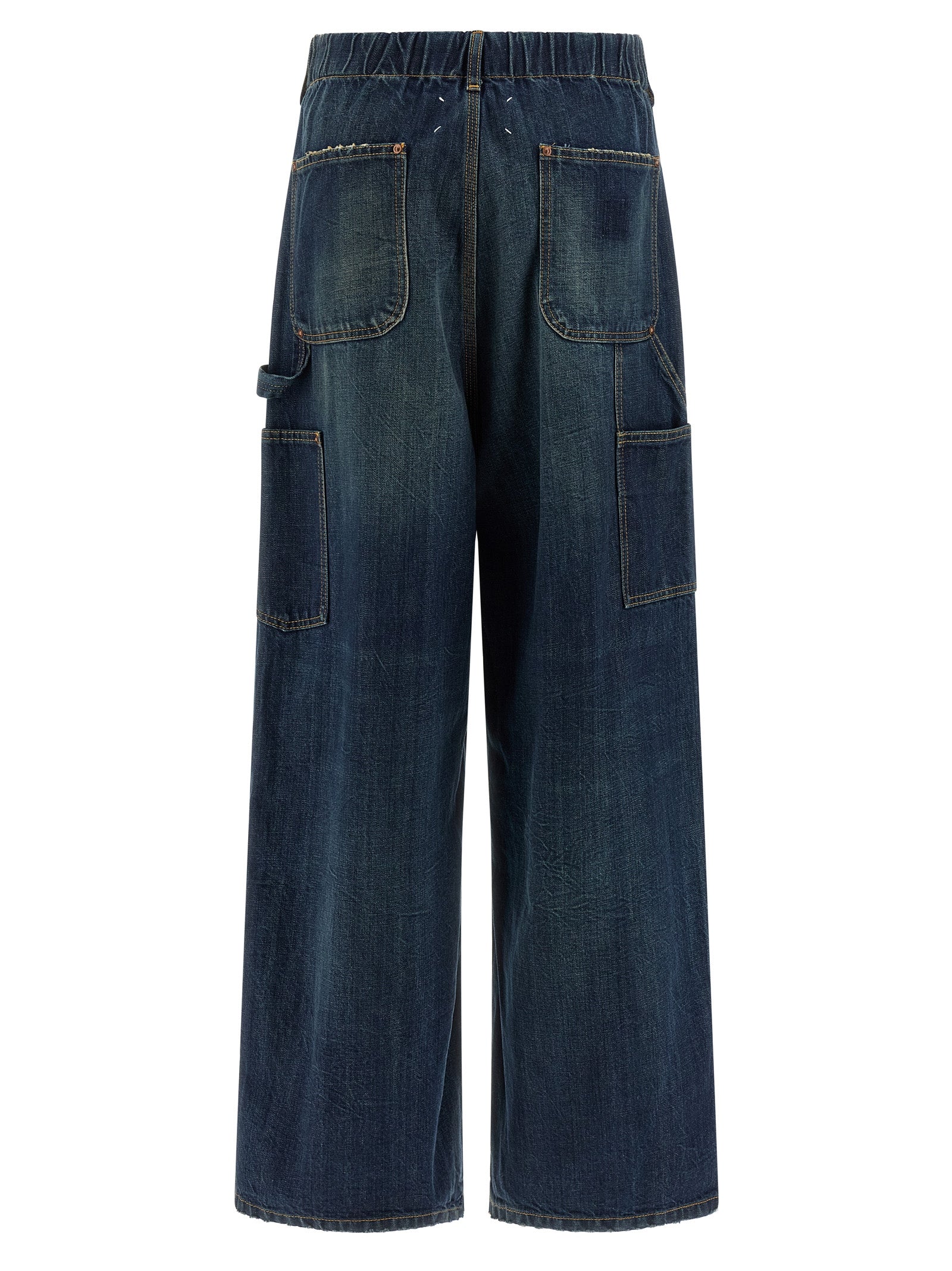 Jeans by Maison Margiela for women in denim cotton blue & signature features an sartorial relaxed-fit & wide and long with a cut for a sartorial finish.