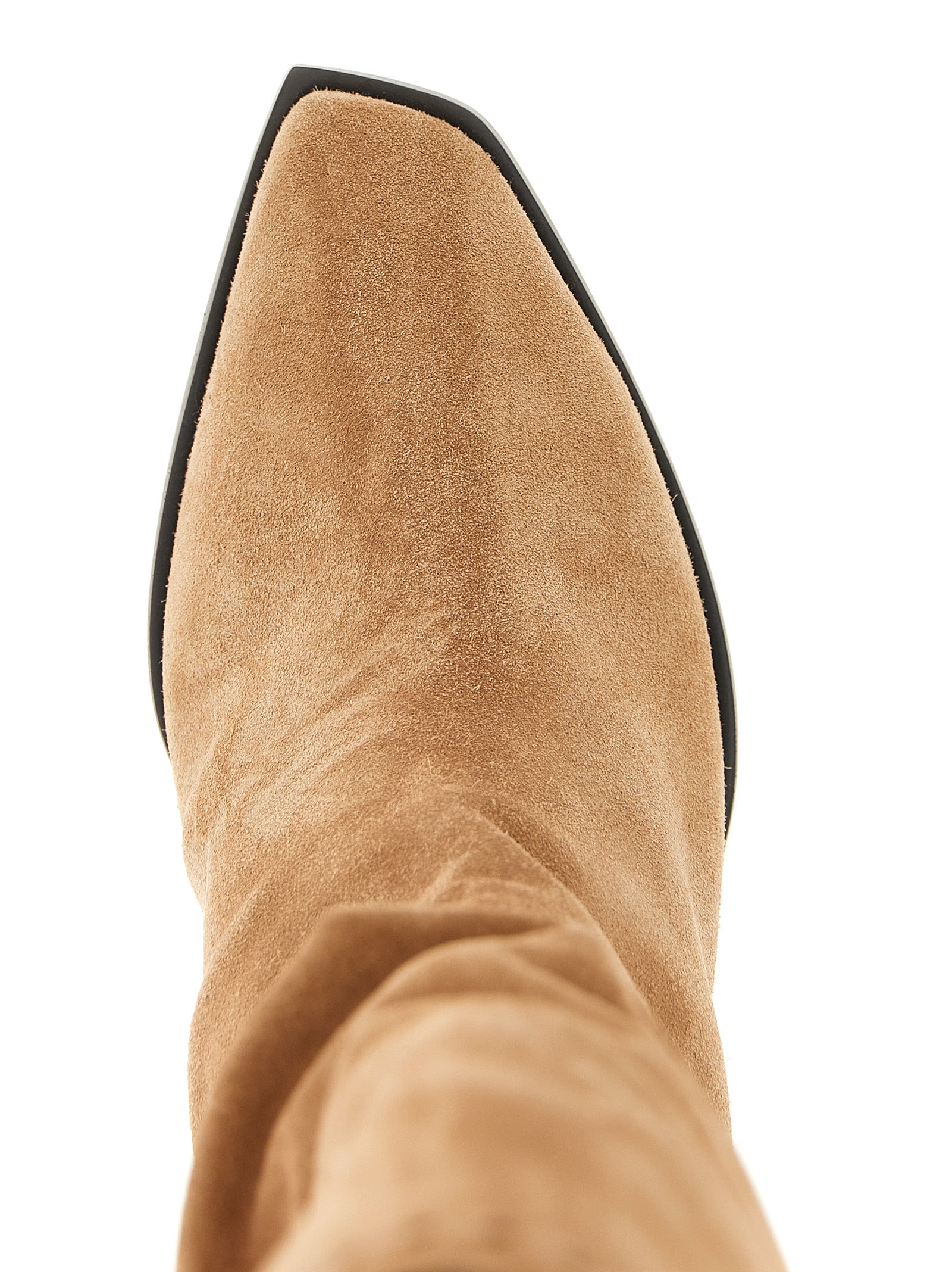 Over-The-Knee Boots by Jimmy Choo for women in synthetic suede leather beige features an high-performance silhouette, showcasing the sophisticated design of the Women's Synthetic Suede Leather Over-The-Knee Boots with a and a refined square toe style.