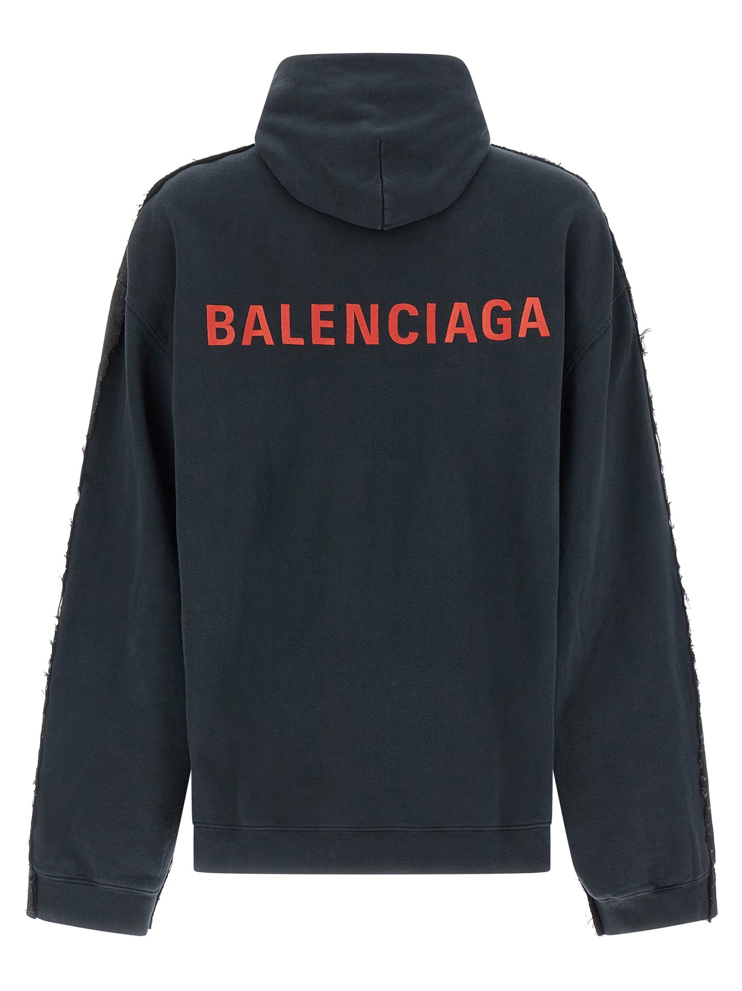 Hooded Trucker Jacket by Balenciaga for men in denim cotton black showcases a bohemian silhouette, artfully detailed with a bohemian hooded shirt-collar neckline and signature pockets & hooded for a truly bohemian finish.