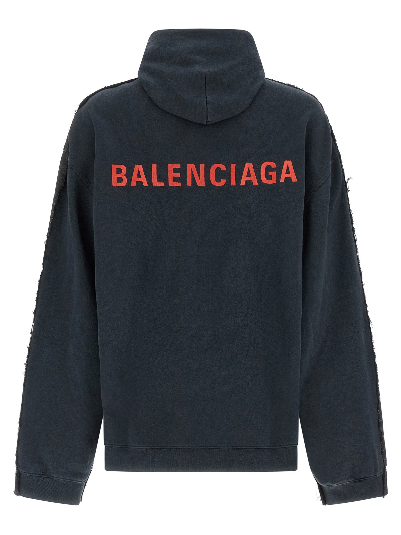Hooded Trucker Jacket by Balenciaga for men in denim cotton black showcases a bohemian silhouette, artfully detailed with a bohemian hooded shirt-collar neckline and signature pockets & hooded for a truly bohemian finish.