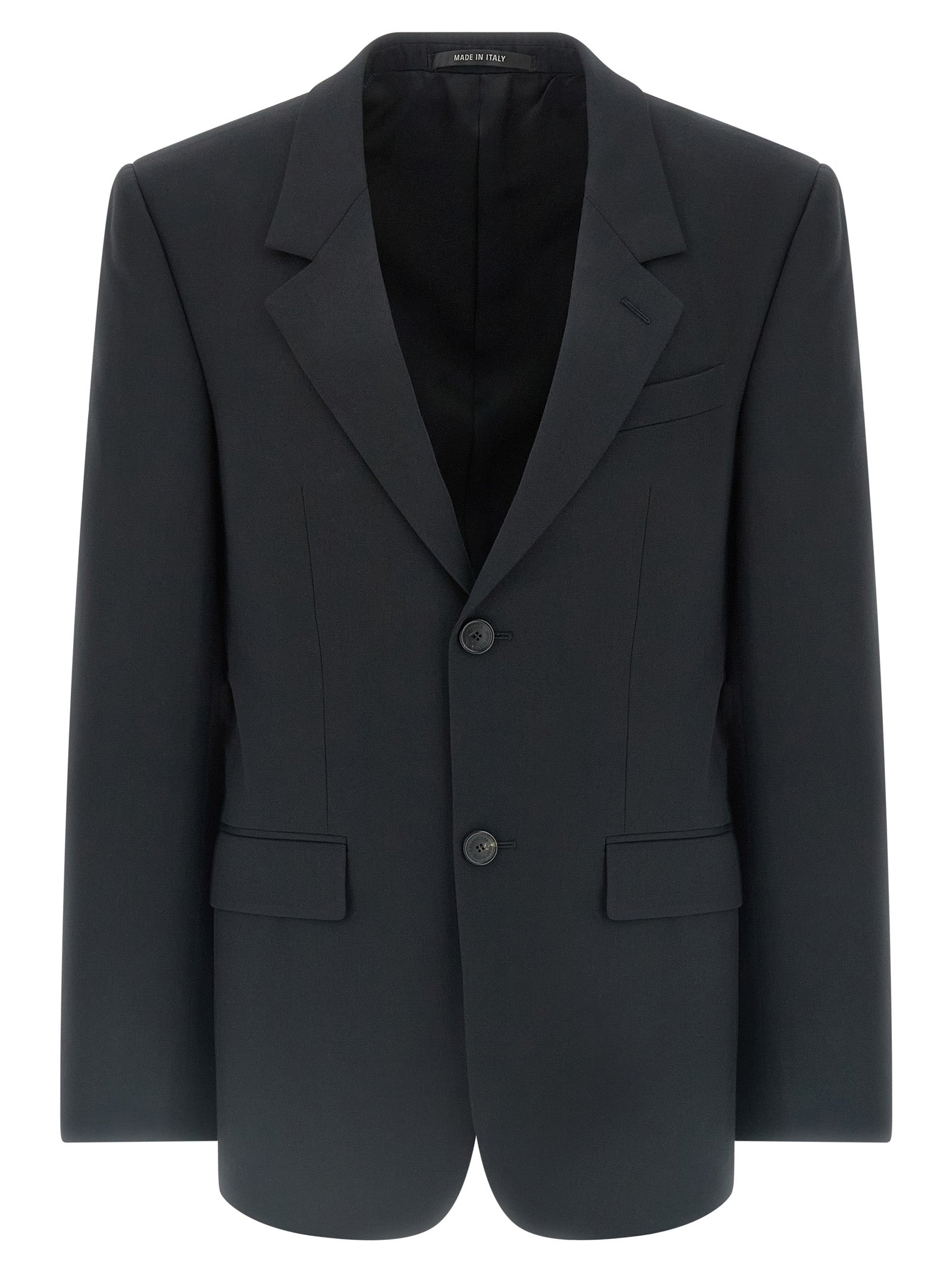 Blazer by Balenciaga for men in cupro wool black & monogram features an sartorial silhouette, showcasing a sophisticated split neckline and sartorial for a truly sartorial finish.