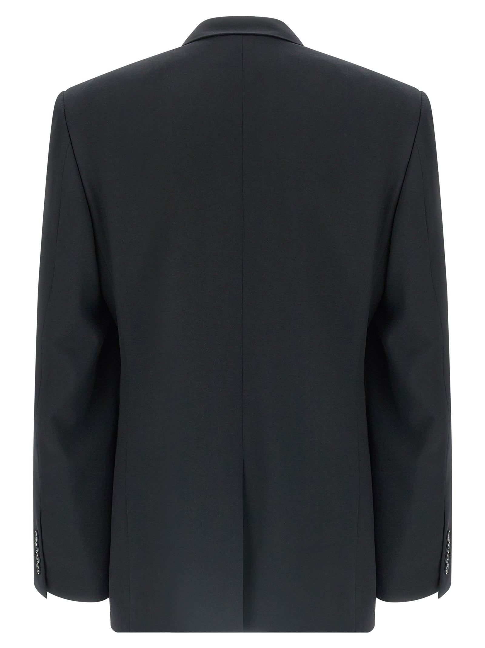 Blazer by Balenciaga for men in cupro wool black & monogram showcases a discerning silhouette, elegantly detailed with a sophisticated split neckline and premium for a truly discerning finish.