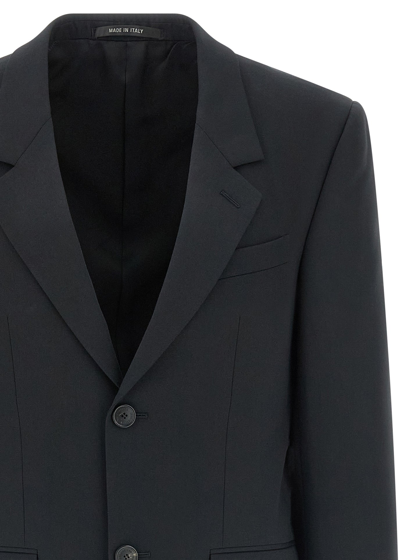 Blazer by Balenciaga for men in cupro wool black & monogram showcases a polished silhouette, highlighted by a refined split neckline and polished for a sophisticated finish.