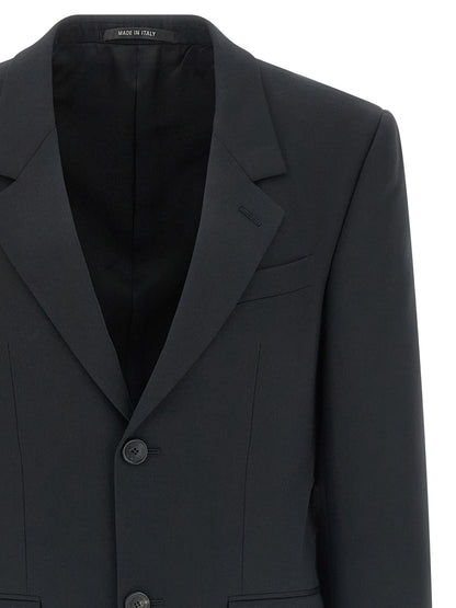 Blazer by Balenciaga for men in cupro wool black & monogram showcases a polished silhouette, highlighted by a refined split neckline and polished for a sophisticated finish.