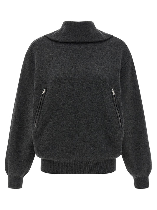 Cardigan by Balenciaga for women in wool gray showcases a luxurious silhouette, meticulously detailed with a sophisticated high-neck neckline and long-sleeve for a refined finish.