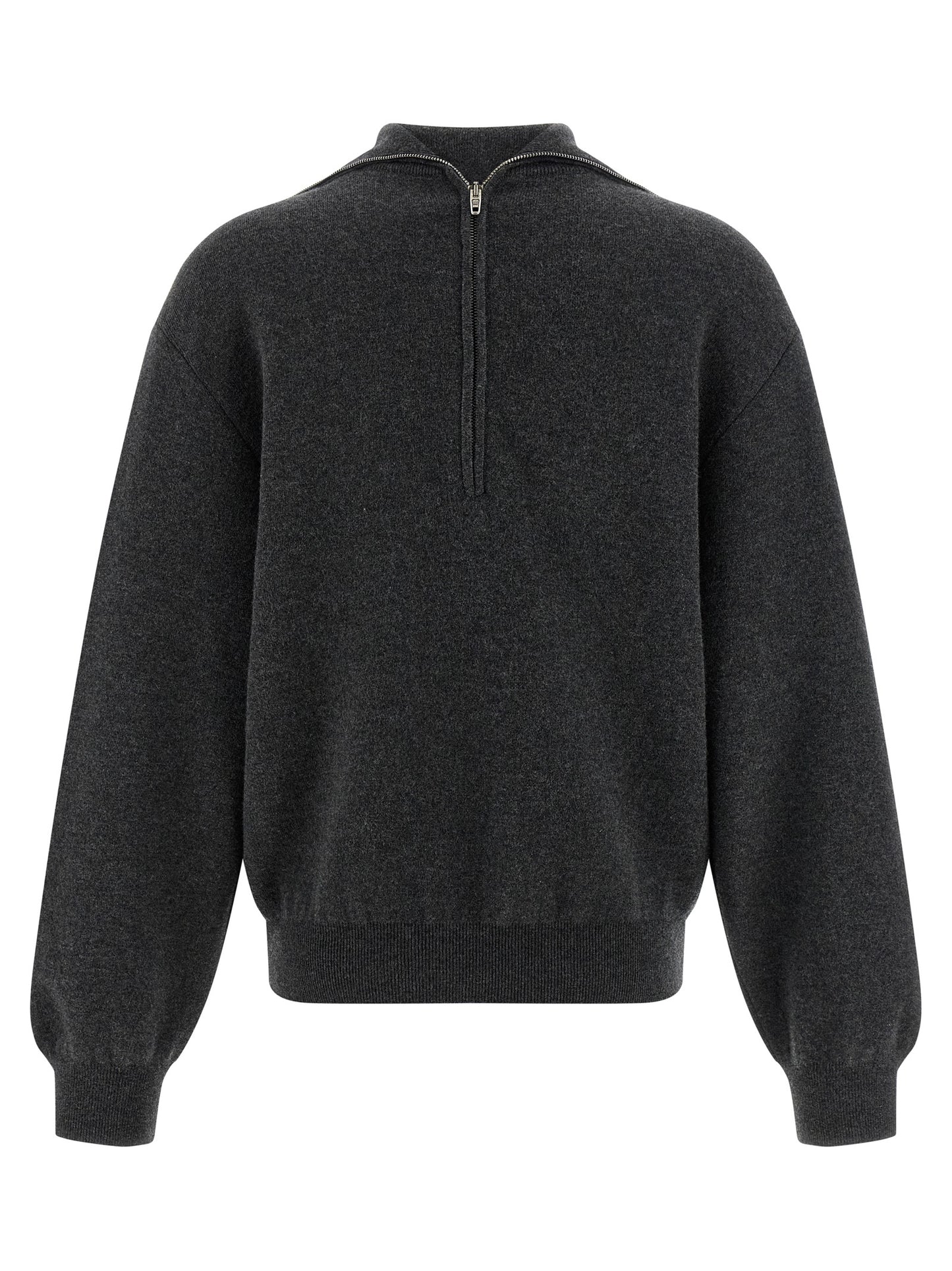 Cardigan by Balenciaga for women in wool gray features a dramatic silhouette, showcasing a sophisticated high-neck neckline and dramatic detail for a timeless, premium look.