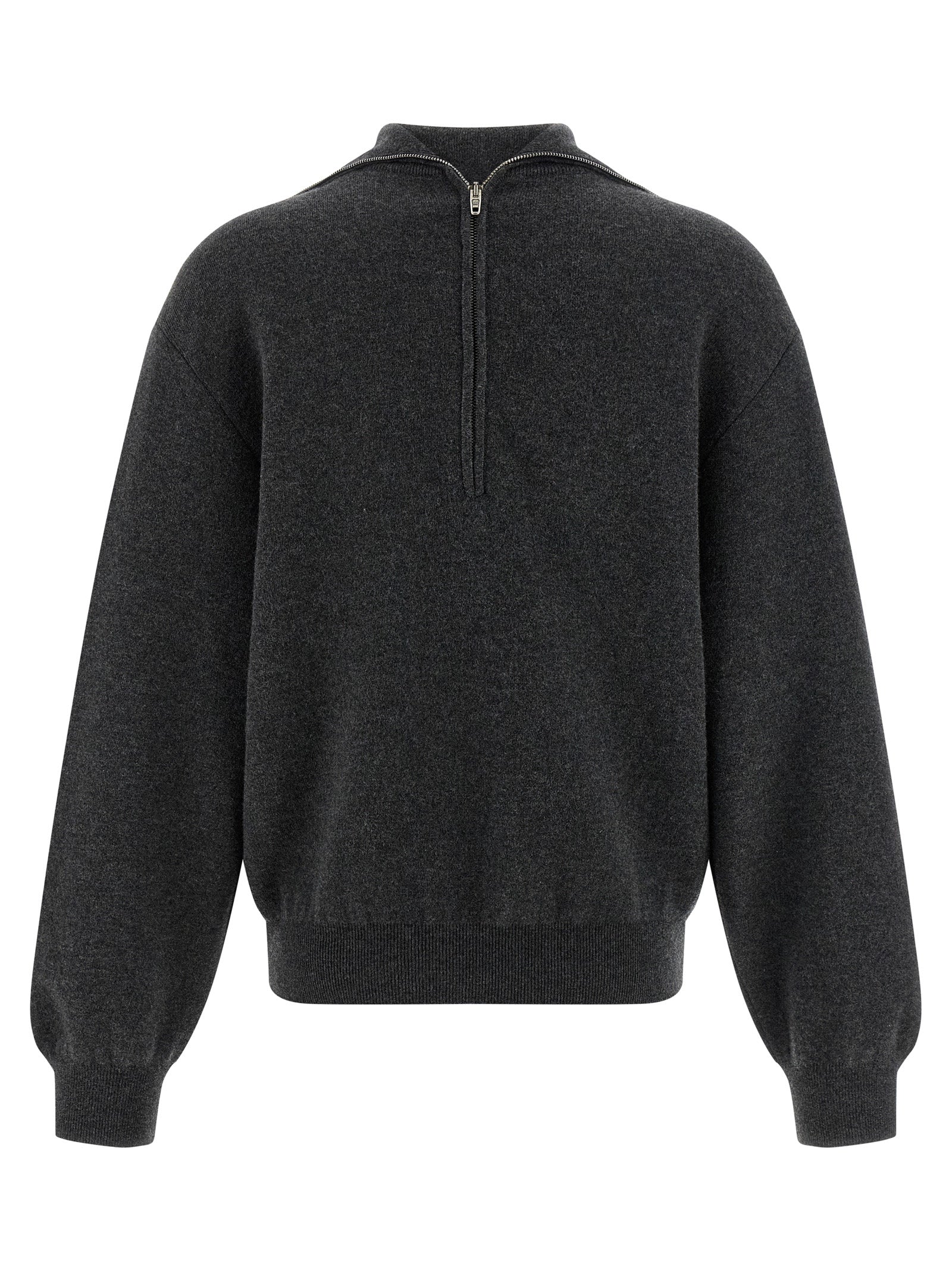 Cardigan by Balenciaga for women in wool gray features a dramatic silhouette, showcasing a sophisticated high-neck neckline and dramatic detail for a timeless, premium look.